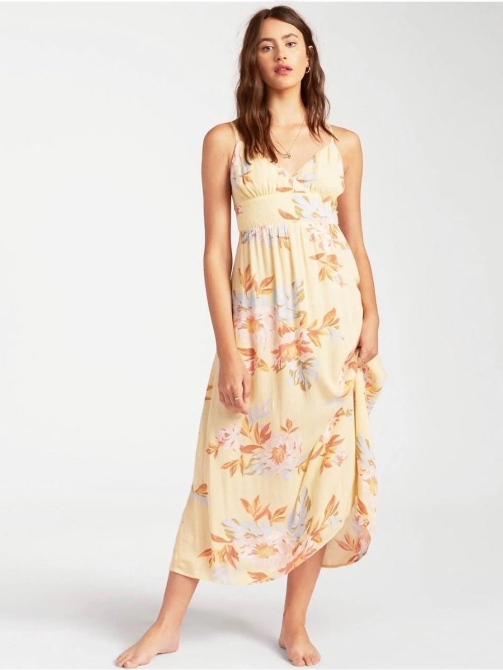 Billabong Yellow and Orange Floral Summer midi dress size small